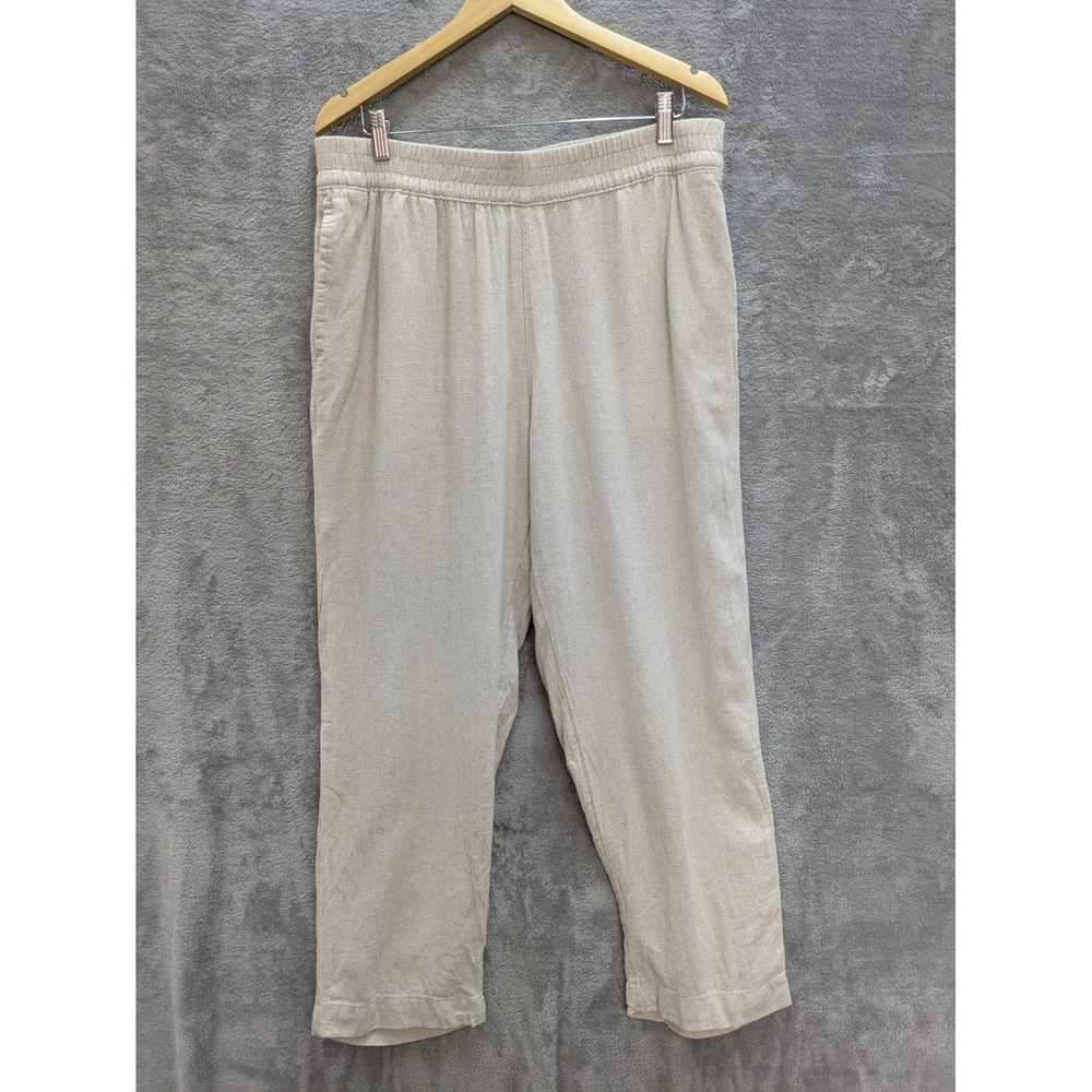 Coastal Linen Blend Straight Leg Pants Women Large Beige High Rise Comfort Waist